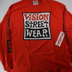 VISION STREETWEAR RED LONG SLEEVE FRONT GRAPHIC PRINT MENS SIZE 2XL NWT